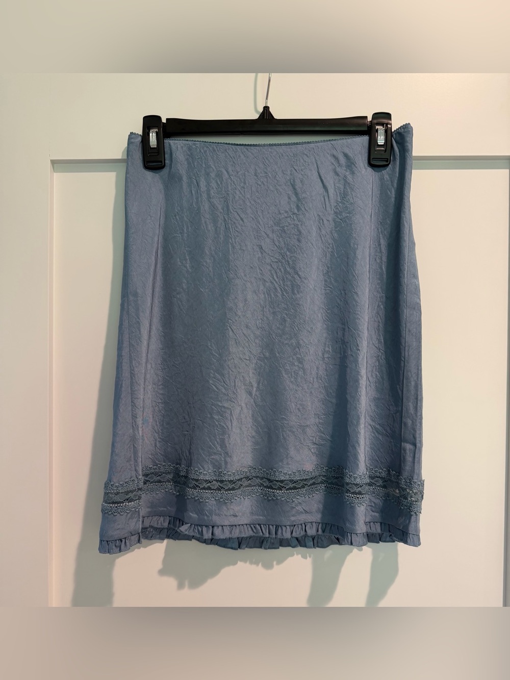 NEW J. Crew Lace-trim slip skirt matte textured satin Regatta Blue XS CM757 $138 - Picture 7 of 11